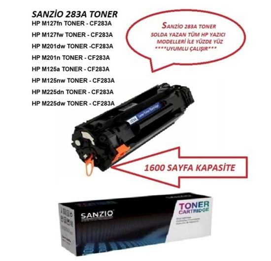 HP M125a Toner 1600 Sayfa Muadil Toner HP CF283A